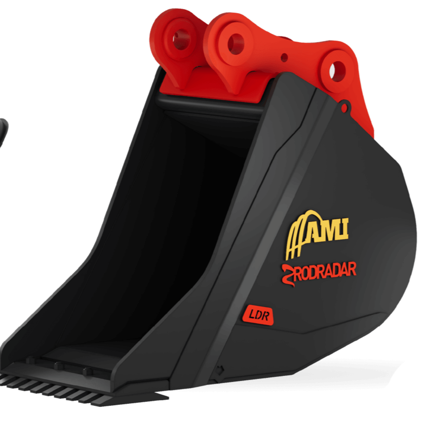 Two construction rodradar buckets with red and black design on a white background