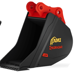 Two construction rodradar buckets with red and black design on a white background